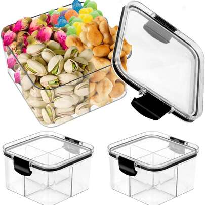 Portable Clear Snack Organizer With Lid - Divided Food Storage Tray For Charcuterie, Fruits, Candy & Nuts - Ideal For Parties, Travel & Picnics