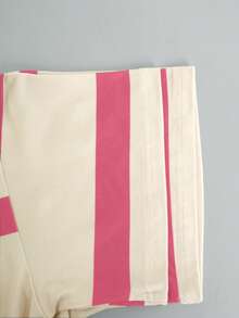 Top de manga corta holgado con rayas, estilo informal coreano para primavera y verano - Rosa Fucsia - Ver 3