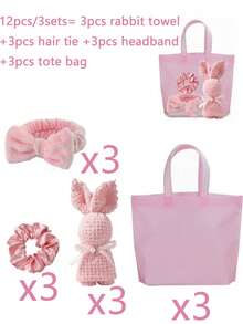 12/4件套水疗睡衣派对礼盒套装 - 包括1条兔子造型毛巾、1个发带、1个发圈和1个手提袋。非常适合单身派对、水疗派对、生日、情人节、婚礼、下午茶、周年纪念日和其他场合。 - 彩色 - 查看 11