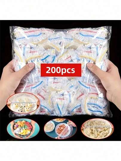 100/200/500/1pc Colorful Cling Wrap, Elastic Self-Sealing, For Food Preservation, Suitable For Covering Bowls & Dishes, Household, Food Preservation Cover, Kitchen Accessories, Shower Cap, Kitchen Essentials, Home Goods, Home Decor, Food Preservation Cover, Kitchen Supplies, Ramadan Home & Kitchen Supplies