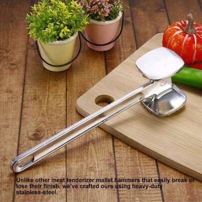 Heavy Duty Meat Tenderizer Hammer - Professional & Home Kitchen Steak Mallet With Non-Slip Grip, Heavy Weight Stainless Steel Construction, Double-Sided Flat Surface For Beef, Pork, Chicken, Veal - Reduce Cooking Time & Effortlessly Flatten Meats, Meat Tenderizer Tool, Culinary Accessory, Polished Finish, Kitchenware
