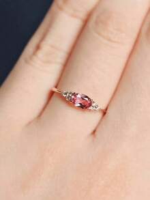 1pc Elegant Cubic Zirconia Ring, Suitable Valentines, Wedding, Engagement, Anniversary Party Jewelry Women Valentines Q8RC - Hot Pink - 查看 6