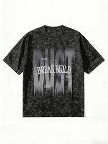 2026夏季新款女式休闲宽松圆领复古做旧字母印花短袖T恤，百搭街头风服饰 - 黑色 - 查看 4