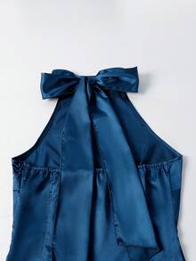 女士缎面伴娘礼服，性感吊带裙，鸡尾酒礼服，晚礼服 - 藏蓝色 - 查看 8