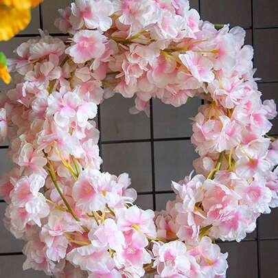 1/23pcs 5.4meter Artificial Cherry Blossom Flower Garland | Deep Pink Hanging Vines For Japanese Kawaii Bedroom, Spring Wedding & Party Decorations, Plastic Material