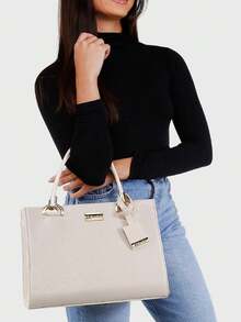 Kit Bolsa feminina Grande Luxo + Bolsa Media Casual Carteira - Branco - Visão 2