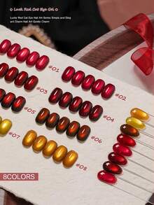 MISS SHAKA 10毫升 冬春美甲 情人节幸运红金玻璃珠猫眼凝胶指甲油胶 2026新款 闪亮酒红色樱桃玻璃珠 美甲沙龙家用DIY美白百搭当季流行美甲用品 新年美甲 - 彩色 - 查看 4