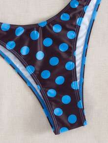 Women's Summer Beach Polka Dot Print Sexy Bikini Swimsuit Set Vacation - Blue - View 7