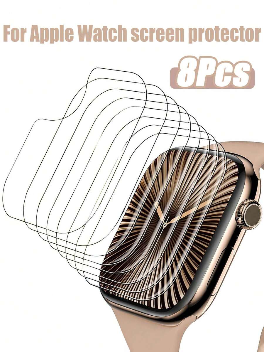 8pcs Hydrogel Screen Protector Film Compatible With Apple Watch 49mm, 45mm, 41mm, 40mm, 44mm, 46mm And 42mm. This Soft Film Is Not Glass, Compatible With Series 10, 9, 8, 7, 6, 5, 4 And SE Series. Essential Screen Protector For Daily Protection, Office, Home Watch Screen Protector Film Watch Accessories, Waterproof, Anti-Scratch, Anti-Fingerprint Full Coverage. - Clear - View 1