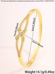 1 Piece - A Retro And Elegant Gold-Plated Copper Bracelet With An Interwoven Zirconia Design, Exuding A Niche And High-End Feel, Suitable For Various Occasions Such As Commuting And Dating. - Gold - View 8