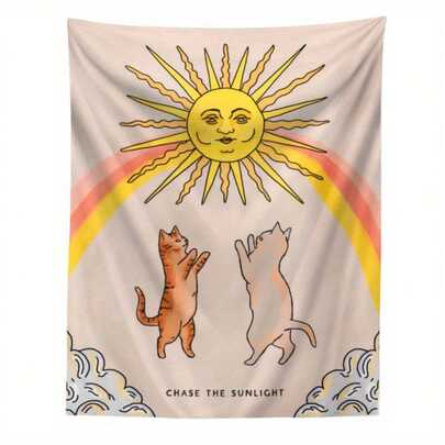 1pc Cute Cat Tapestry Sunshine Rainbow Wall Hanging Cartoon Cat Bohemian Decoration Tapestry For Living Room Bedroom Wall Art Home Decor,