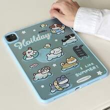 Cartoon Blue Swimming Puppies Single Bottom Flat Protective Case Suitable Compatible With Apple IPad 2025 Air 6 Fashionable 5 Protective Cover 2022 10th Generation 9 Cute 8 Cartoon 10.2 Tablet Pro 11 Acrylic Air 4 Full Coverage Anti-Bending Case - Blue - View 7