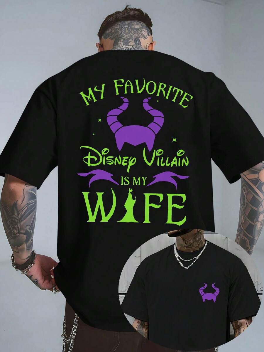 [Officially Authorized By Disney] My Favorite Villains Are My Wife, Marlene Fissen, Printed Men's T-Shirts, Round Neck Casual And Comfortable T-Shirts, Fashionable Street Clothes And Men's Leisure. - màu đen - Xem 1