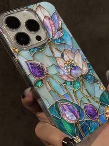 Flower Floral Painted High-End Chiffon Silver Minimalist Fashion Phone Case Compatible With IPhone 17/17 Pro/17 Pro Max/16 Pro Max/16 Pro, 15/15 Pro Max, Galaxy A14/A15, S23 Ultra/A50, A12, A32, A52, A72, A51, A21S, A13, A14, S22 Ultra, S23, A33, A53, S20 FE - Multicolor - View 5