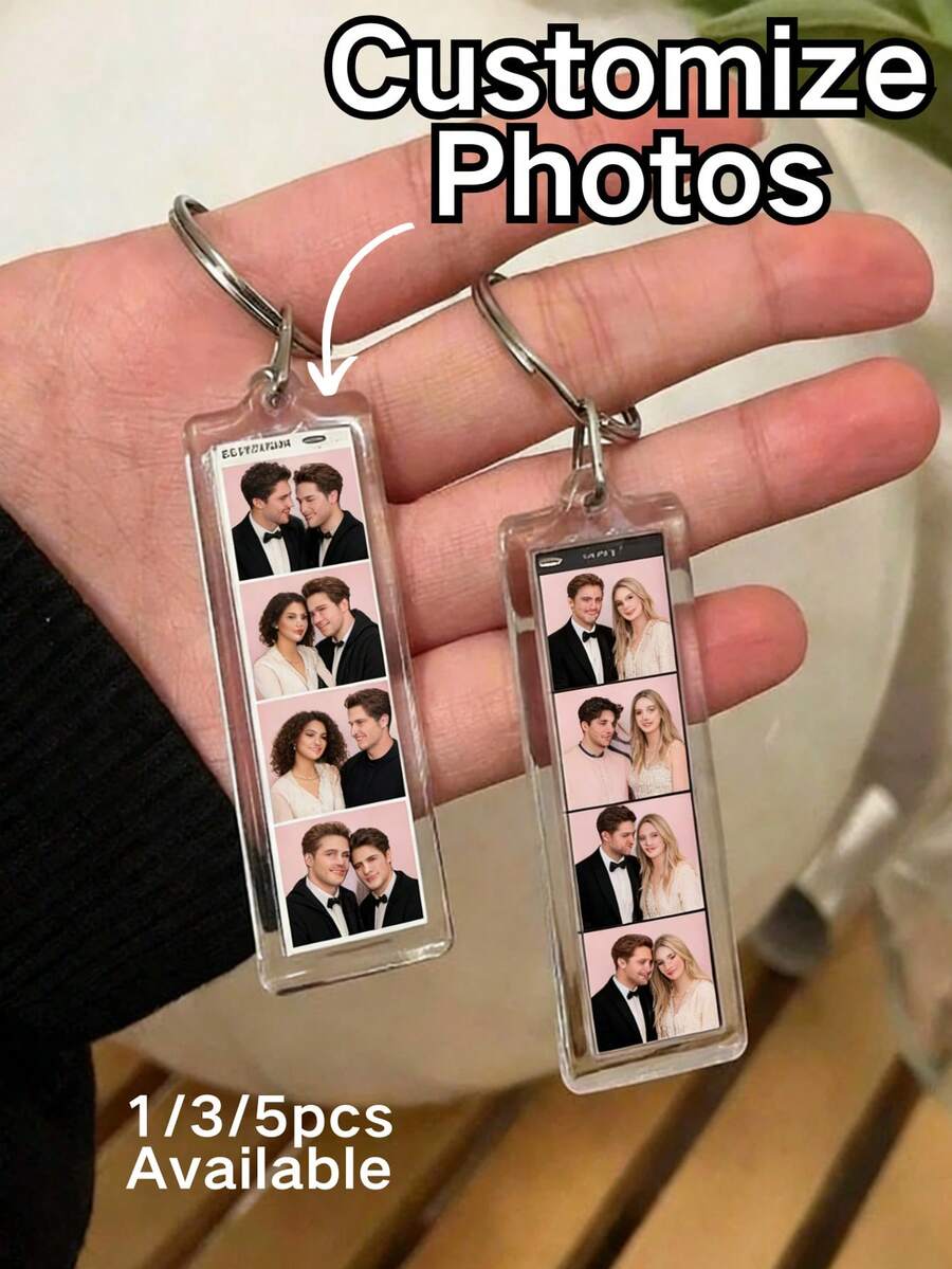 1/3/5 Móc khóa cá nhân hóa ảnh và văn bản, móc khóa dải ảnh, quà tặng Valentine, móc khóa ảnh, quà tặng kỷ niệm, phụ kiện túi xách - Nhiều màu - Xem 1