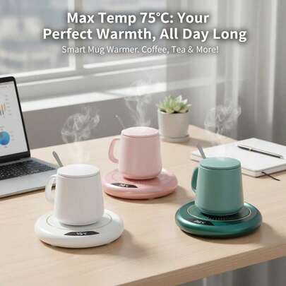 Almohadilla calentadora de café eléctrica inteligente USB - Apta para café, té y otras bebidas, 3 ajustes de temperatura, alimentada por USB, apagado automático de 8 horas, se adapta a tazas de viaje, esencial para el hogar y la oficina