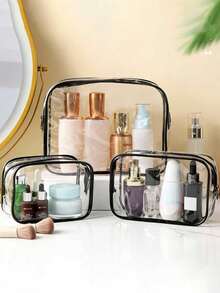 Styling Tool Silky Gift Set, Transparent Cosmetic Bag/Toiletry Bag, Heatless Curling Rod Headband No Heat Silk Ribbon Curling Rod Hair Roller Curls With Hair Claw Clip Slouchy Natural Soft Wave Diy Hair Rollers Styling Tool For Sleep In Overnight - Multicolor - View 4