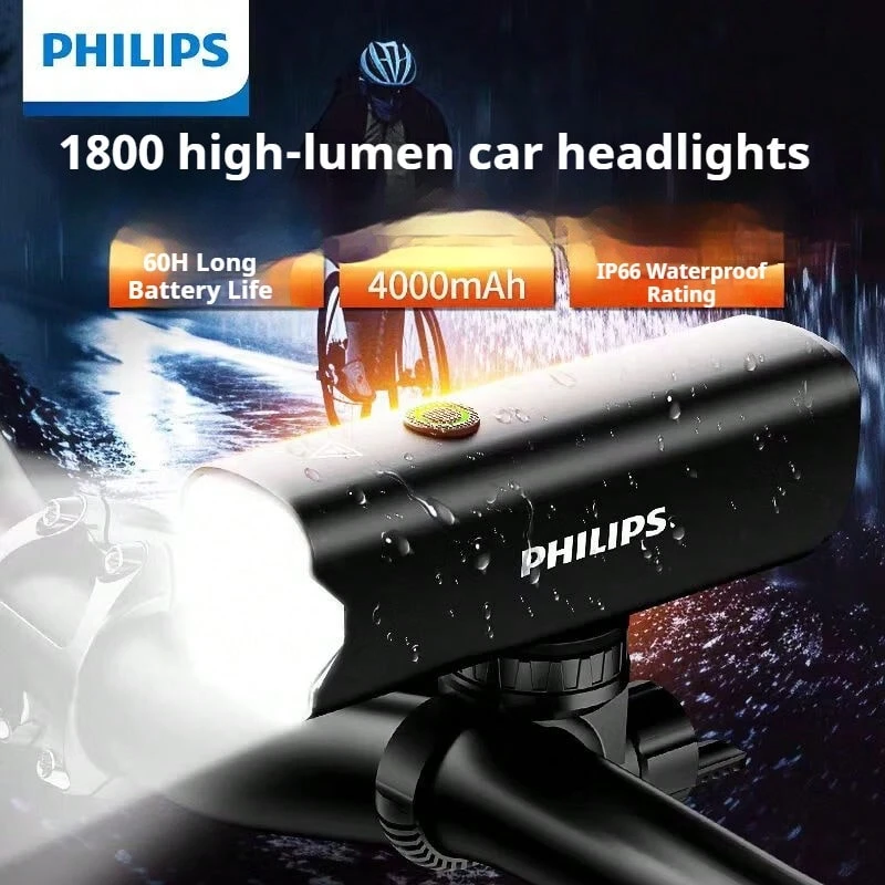 Philips SFL2506 Bike Light Front Light, Aluminum Alloy Waterproof Rechargeable Night Riding Super Bright Flashlight, Mountain Road Bike Cycling Equipment Accessories ，bike front light，night cycling light，bicycle headlight - 黑色 - 查看 1