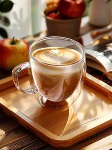 1pc Double Layer Glass Coffee Mug With Handle, Heat-Resistant Thermal Insulation, Simple And Transparent - Transparent - View 5