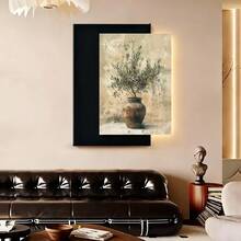 con marco1pc Estilo Art Deco Vertical Obra de arte en lienzo ovalado, obra de arte de rama de olivo vintage, decoración de pared para sala, dormitorio, pasillo, decoración de primavera, regalo de Año Nuevo 2025 - Enmarcado - Ver 1