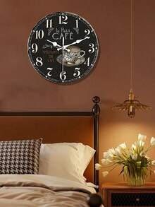 1 pièce Horloge murale ronde en bois silencieuse de 10/12 pouces - Fonctionnement sur pile AA, sans tic-tac, couronne plate - Design café pour la salle de bain, la cuisine, le salon, la décoration de la chambre à coucher - Multicolore - Voir 2
