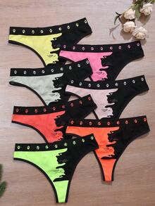 7pcs Women's Seamless Cat Print Comfortable Thong Panties - Multicolor - View 7
