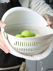 Double Layer Rotating Colander And Dryer, Combination Of Strainers For Lettuce, Vegetables, And Fruits - White - View 1