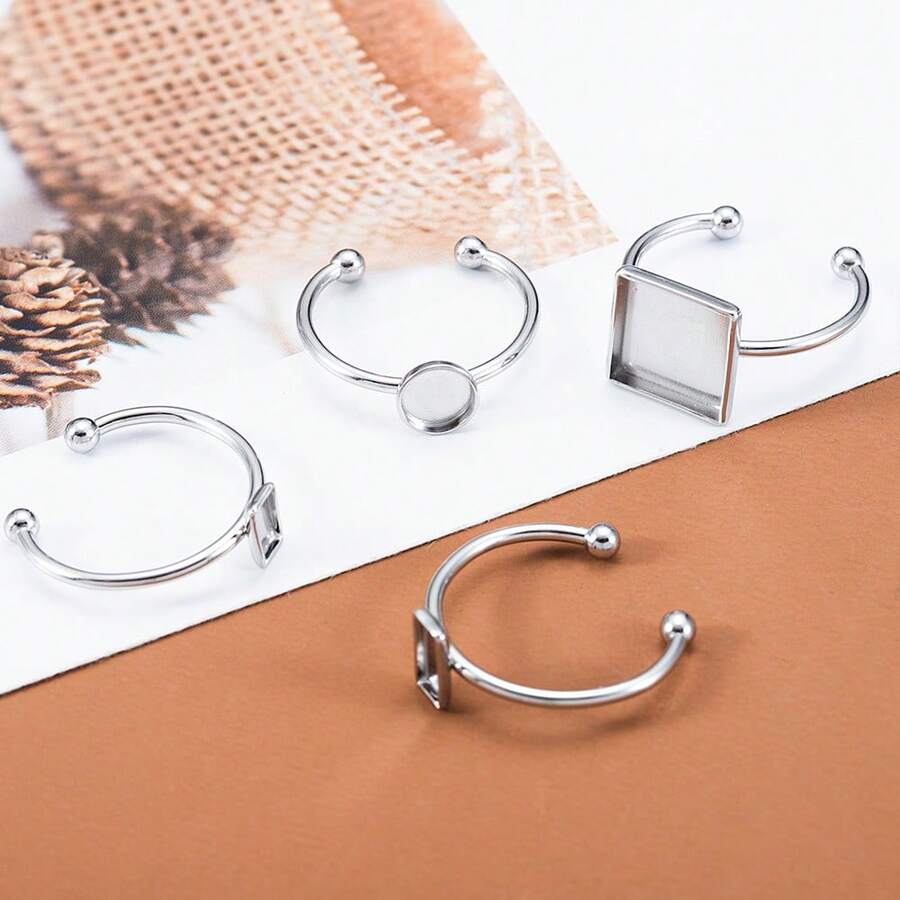 10个不锈钢开口戒指底座，扁平空白底座，适用于DIY珠宝制作、宝石镶嵌 - 不銹鋼戒指托 - 查看 1