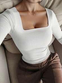 优雅简约复古休闲日常秋季双面针织圆领长袖打底衫女款 白色春季 - 白色 - 查看 2