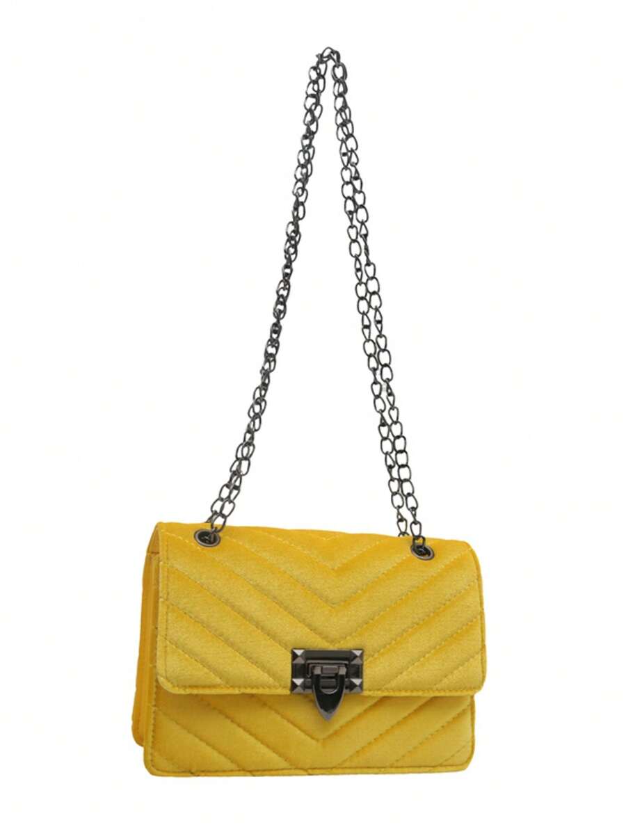 Bolso pequeño cuadrado de cadena, bolso de hombro versátil, nueva moda 2025 - Amarillo - Ver 1