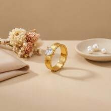 1pc Fashionable Crystal Shell Heart Ring, Suitable For Women's Daily Wear - Stainless Steel Ring - View 6