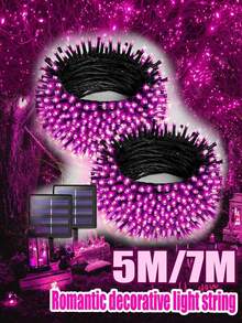1 Package Of Solar String Lights, 7 Meters Per String, 50/20 LED Beads, 8 Modes, Waterproof Outdoor String Lights, Suitable For Gardens, Courtyards, Fences, Balconies, Outdoor, Holiday Decoration, Room Decoration, Garden Decoration, Wedding Decoration, Outdoor Decoration, Party Decoration, Birthday Decoration, Party Decoration, Neon Lights, Christmas Lighting, Etc. - 粉色 - 查看 2