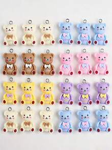 20/100/150/200 piezas Colgante de oso de peluche de resina plana marrón con lazo, lindos encantos de oso sentado para hacer joyas DIY, aretes, collares, pulseras, llaveros - Marrón - Ver 9