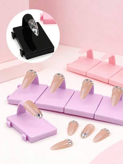 5个塑料假指甲片练习展示架，美甲训练架，指甲展示架，练习用假指甲，带底座，适用于假指甲设计，家庭DIY初学者沙龙用品