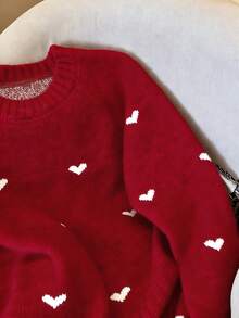 ii Áo len dài tay thoải mái dành cho nữ, họa tiết trái tim, cổ tròn. - Màu Đỏ Sâu - Xem 5