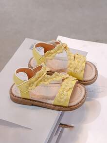 1 Pair Girls Lace Trim Sandals, Soft Sole Non-Slip Princess Style Fashionable Hook And Loop Closure Sandals - Yellow - View 16