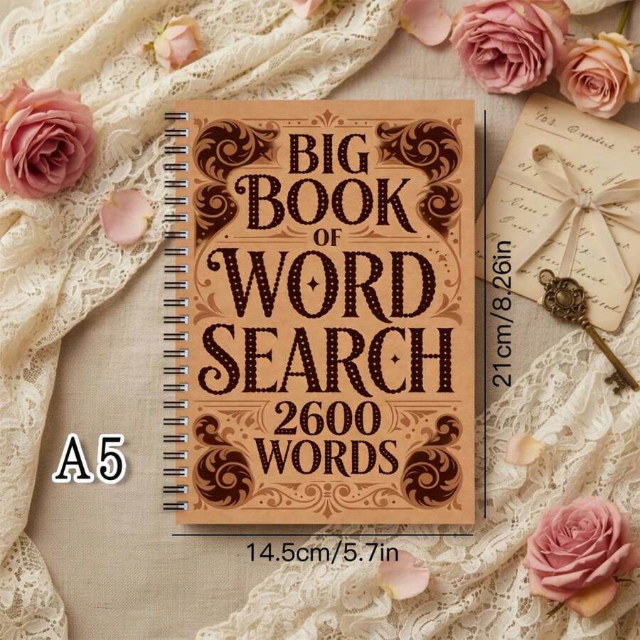 1pc Large Print Word Search Notebook, Containing 2600 Vocabulary And Latest Word Bank, Ideal Educational Game For Adults And Seniors, Perfect Gift For Christmas, Halloween, Thanksgiving School Supplies - A - View 1