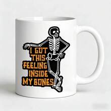 1 pieza Taza de cerámica con diseño de calavera de dibujos animados, taza para el hogar y la oficina, taza de café - Multicolor - Ver 8