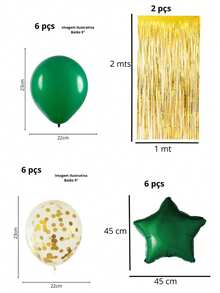 Kit Of 20 Balloons + 2 Curtains For Parties And Decorations Related To The Brazil World Cup. - 綠色 - 查看 2