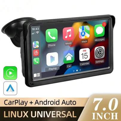 Reproductor de MP5 portátil para automóvil de 7 pulgadas con CarPlay y Android Auto, pantalla táctil de alta definición, inalámbrico, fácil instalación para taxi, camión y talla grande. Compatible con reproducción de TF/USB/Bluetooth.