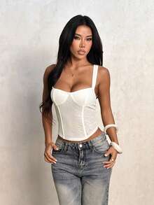 一件纯色针织吊带背心，带胸垫设计，适合婚礼及所有季节的休闲白色夏季穿着 - 白色 - 查看 5