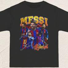 Barcelona Graphic T-Shirt  Oversized Retro Barça Tee  Football GOAT Shirt  Vintage Streetwear For Messis Fans1 - 黑色 - 查看 1
