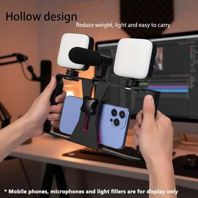 Bộ phụ kiện chụp ảnh điện thoại thông minh cỡ lớn có thể điều chỉnh, kèm chân máy và đèn chiếu sáng, khung ổn định quay phim chuyên nghiệp mới, giá đỡ máy ảnh cầm tay phù hợp cho việc quay video và chụp ảnh bằng điện thoại thông minh. Quà tặng sinh nhật, kỷ niệm.