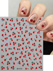 1张5D甜美红樱桃美甲贴纸 可爱果冻浮雕自粘美甲贴花装饰设计 卡哇伊美甲用品 - 紅色 - 查看 1
