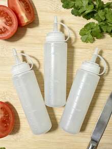 1pc 240ml Squeeze Bottle With Measurement Scale, Refillable Bottle, Kitchen Condiment Bottle, Salad Dressing Squeeze Bottle, Sauce Squeeze Bottle, Plastic Squeeze Bottle For Kitchen, Soy Sauce Bottle, Condiment Jar, Commercial Use - White - View 1