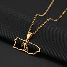 1Piece Puerto Rican Map And Mask Coconut Tree Pendant Neckalces For Woman Girls Stainless Steel Base PR Jewelry - Multicolor - View 5