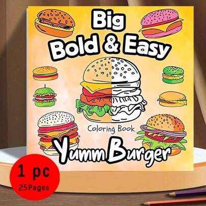 The New Product Is Selling Very Well! (Upgraded Deluxe Edition, Thicker Paper, 20.5*20.5cm) "Delicious Hamburger Coloring Book," Perfect For Couples And Families, Ideal For Parties, Valentine's Day, Birthdays, And Other Holidays. Drawing And School Supplies, 22 Pages, Book, Coloring Book, School Supplies, School, Christmas, Halloween, Birthday, Back-To-School Gift, Coloring Book.