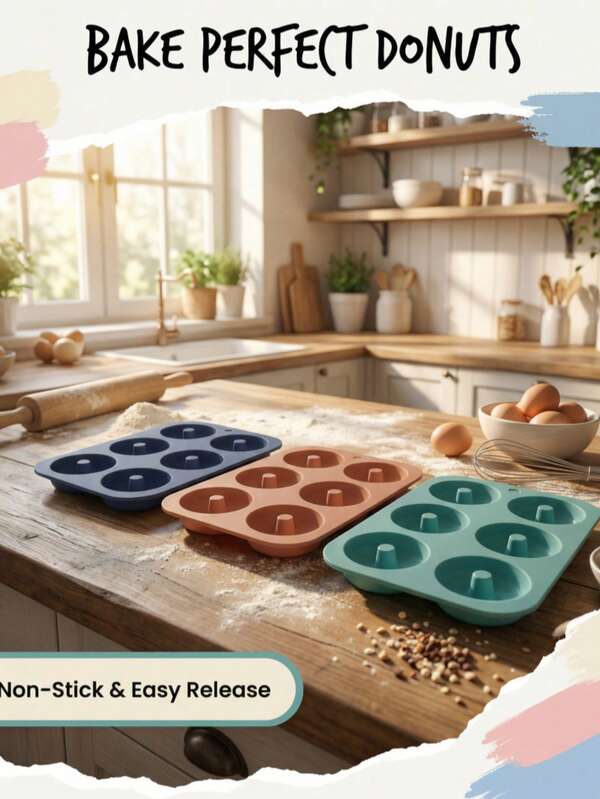 1pc Non-Stick 6-Cell Sweet Circle Mold: Porous Integrated Mold Design, Easy To Remove. Suitable For Baking Doughnuts, Making Pastry, And Preparing Desserts. Perfect For Home Baking, DIY, And Daily Sweet Food Preparation. A Must-Have Kitchen Tool.
