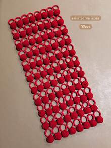 30个红色蓬松球形发圈，时尚弹力发绳，日常使用 - 紅色 - 查看 4