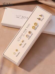 Hihho 10pcs/Set New Fashionable Classic Sparkling Zirconia Inlaid Simple Design Crown, Bow Tie, Flower, Matching, Geometric Women Earrings Set (Exquisite White Gift Box) - Earrings for a Week - View 5